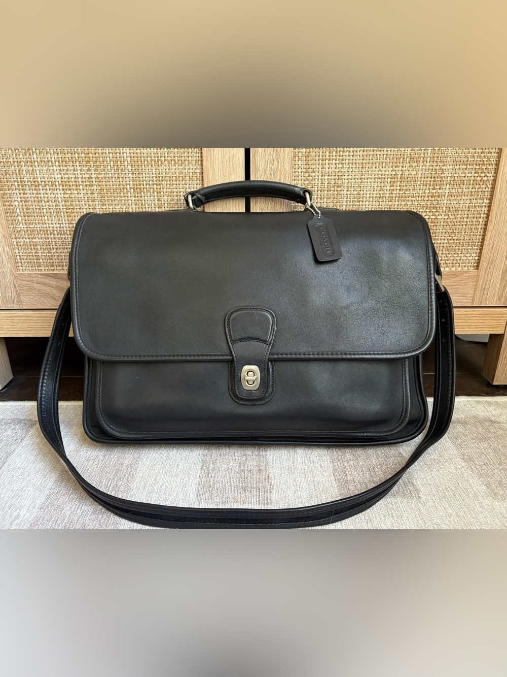COACH Vintage Metropolitan Black Leather Nickel Briefcase Messenger Bag 5180